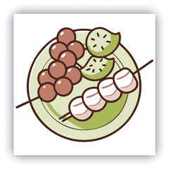 Realistic 3D Icon Cartoon of Flying Fruit Skewers with Pineapple, Grapes, and Kiwi on a Light Pastel Mint Green Background