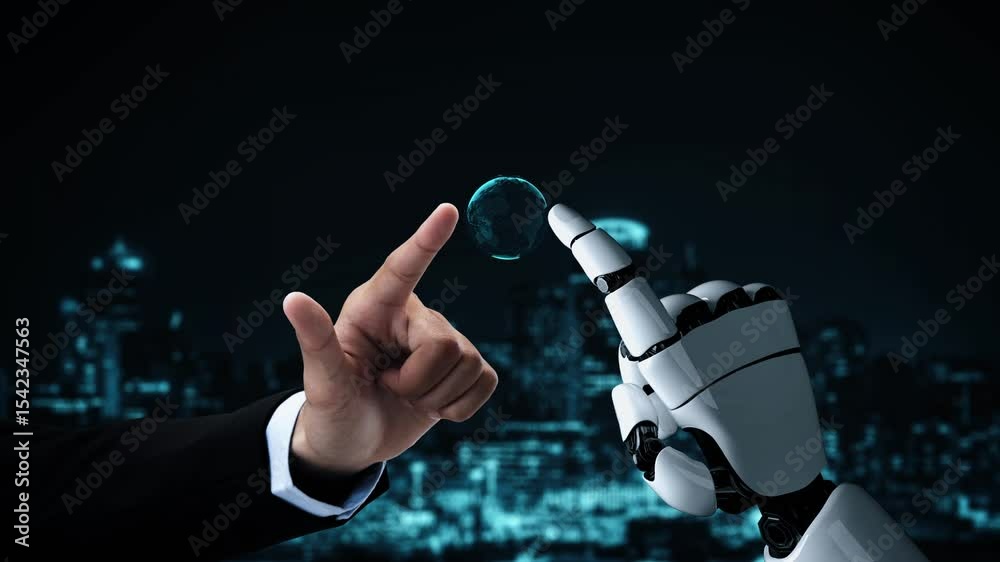 Poster futuristic robot artificial intelligence enlightening ai technology development and machine learning