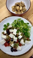 Plate of fresh and healthy food with vegetables, greens and protein. Health, dieting, wellness, and clean eating concept, suitable for nutrition, diet, lifestyle, and culinary-themed purposes.