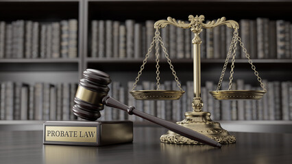 Probate Law: Judge's Gavel as a symbol of legal system and Scales