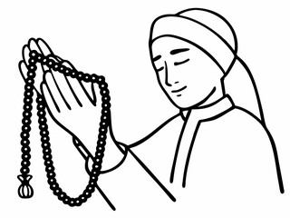 Fototapeta premium Person Praying with Prayer Beads A Simple Line Drawing Illustration