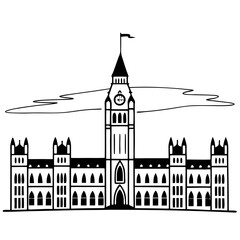Naklejka premium Iconic Parliament Building Black and White Illustration