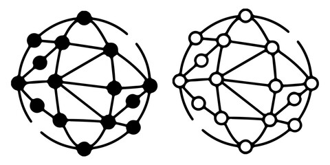 Global Network Icon Set &ndash; Connected Dots in Sphere Vector Design
