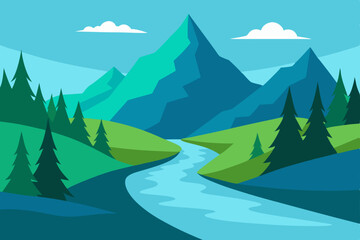 Fototapeta premium Serene Mountain River Landscape A Breathtaking Vista of Nature's Beauty