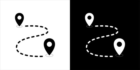 Simple route map icon with location pins and dashed line