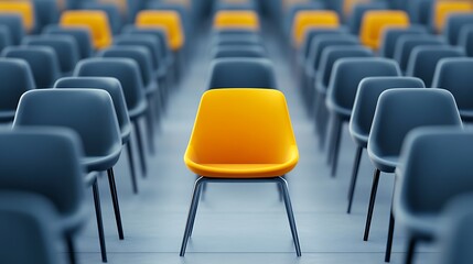 Fototapeta premium A single, vibrant chair amidst a sea of identical ones.