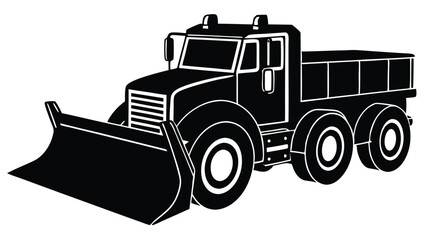 Naklejka premium Black dump truck with snowplow isolated on white
