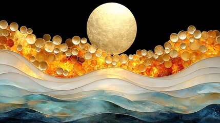 Golden Moonlit Waves: An Abstract Seascape
