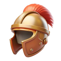 Obraz premium Roman helmet, 3d gold centurion gladiator armor with red crest, ancient warrior headgear icon isolated on Transparent Background
