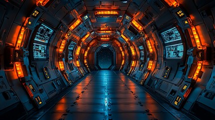 Futuristic Spaceship Corridor: A Journey Through the Cosmos