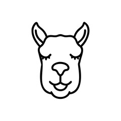Cute Llama Face Illustration Black Line Art Animal Handmade Design Graphic Happy Smiling Expression