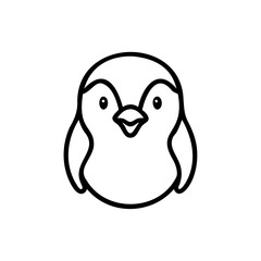 Cute Cartoon Penguin Face Black Outline Simple Handmade Animal Illustration Design
