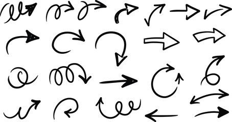 Set of Hand-Drawn Black Arrow Icons, Various Styles and Directions AI Generative
