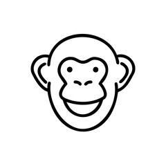 Cute Smiling Chimpanzee Face Icon Black Line Art Handmade Animal Illustration Graphic Design Element