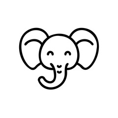 Cute Cartoon Elephant Head Black Line Art Illustration Handmade Animal Face Design
