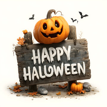 happy halloween wooden sign board with pumplin