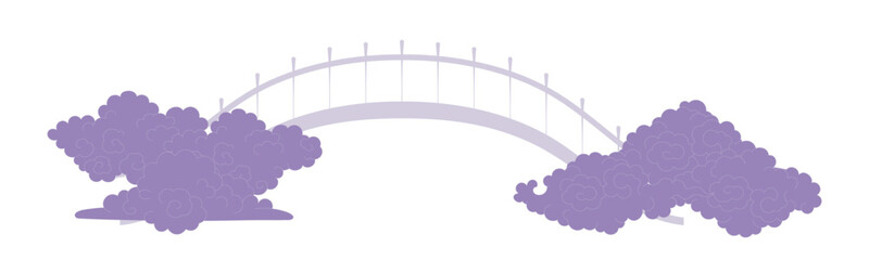 Qixi Festival magpie bridge, fluffy clouds illustration, isolated vector. Hand drawn flat style design. Traditional Chinese holiday clip art element. China Valentines Day