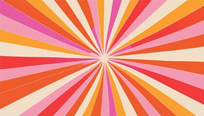 vibrant retro sunburst background with radial stripes in red, orange, pink, and beige tones for web design, branding, poster, wallpaper, or packaging use

