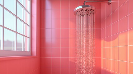 Refreshing Shower in Coral Pink Bathroom