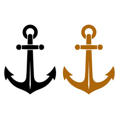 Nautical Anchor Icons Black and Brown, Vector Graphics for Maritime Designs