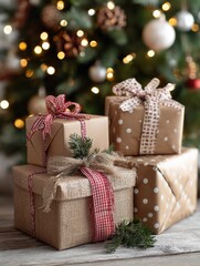 Holiday Season Gratitude Activity List With Wrapped Gifts Under a Beautifully Decorated Tree