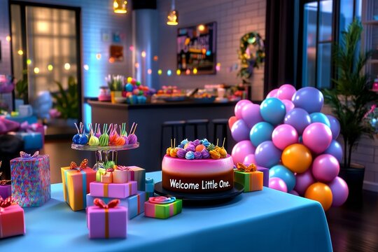 A baby shower with gifts. Generative AI