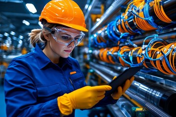 A technician is using a tablet to record data. Generative AI