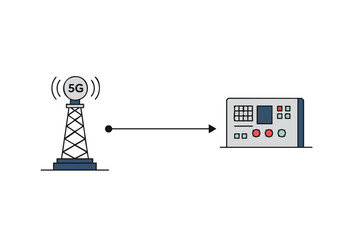 Illustration depicts a 5G link connecting a cell tower to a device. Clean, modern design with a focus on connectivity and technology. Suitable for digital marketing and tech-related visuals.