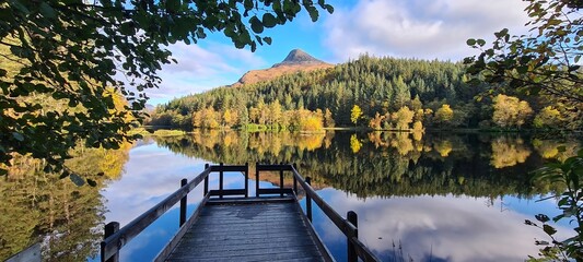 Tranquil Autumn Scottish Lake Reflections with Mountain Backdrop