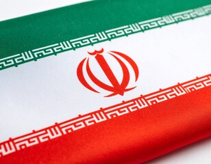 Iran flag close up folded on white background