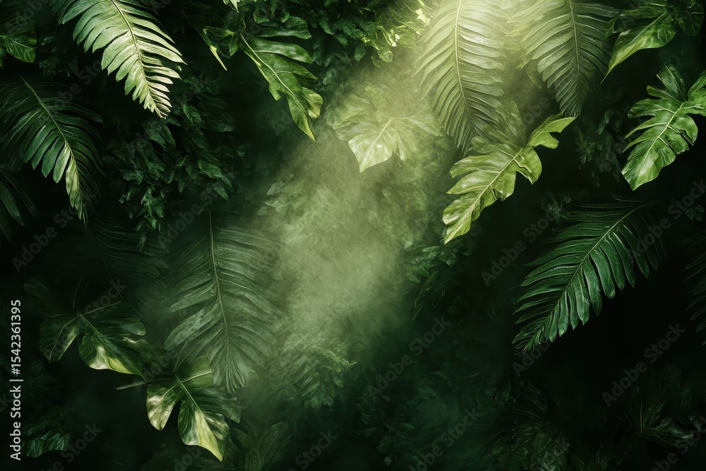 Aufkleber morning light streams through dense foliage creating ethereal glow in a tropical jungle
