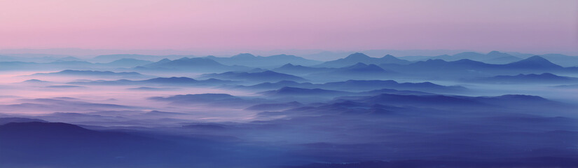 Fototapeta premium distant hills shrouded in soft light , panoramic view of the western Ural Mountains