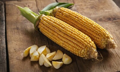 Capturing the Essence of Golden Corn on a Rustic Wooden Surface