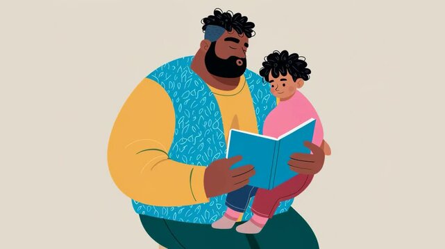 father and children bonding flat vector illustration for fathers day