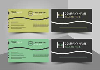 Set of professional business card templates featuring a sleek, minimalist design with a creative wave element. Available in sophisticated olive green and fresh mint green color schemes,