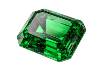 A green gemstone with a clear cut
