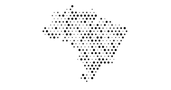 Abstract digital map of Brazil formed with colorful generative circles in constant rhythmic motion.