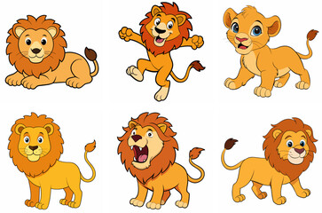 Fototapeta premium A Cartoon Lion Collection: Illustrations of Big Cat Mammals
