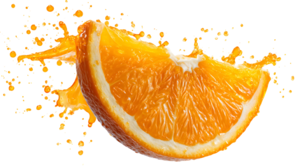 Orange Slice Splashing Juice isolated on a transparent background 