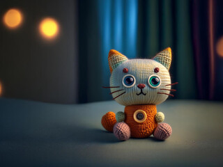 Handmade Wool Cat with warm Lights and Whitespace