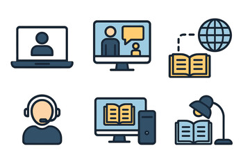 Vector illustration icons for personal and business purposes, including graphic and web design, app development, marketing materials, and business presentations, are available as a distance education