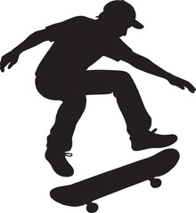 Silhouette of Skateboarder Performing Trick Mid-Air – Urban Street Style Action