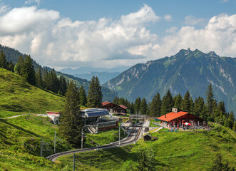 Scenic landscape image of the railway station to Murren, Bernese Oberland, Switzerland, Europe	