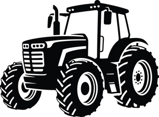 Obraz premium Vector Black and White Tractor Silhouette, Farm Vehicle for Agriculture.