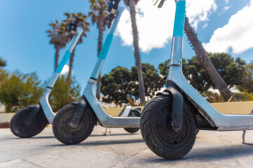 Closeup photo of Electric Scooters as Green Urban Transport Solution in the City