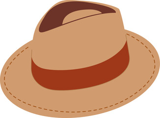 Brown fedora hat, wide brim and decorative band. For fashion accessories, travel outfits, or seasonal clothing themes.