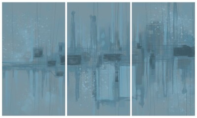 Modern interior triptych. The picture is painted by hand on a tablet.