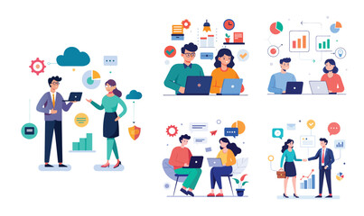 Fototapeta premium Illustration of business data transfer ideas. Flat style design set