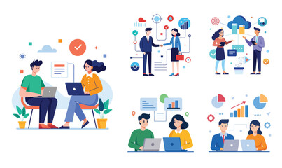 Illustration of business data transfer ideas. Flat style design set