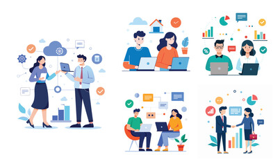 Illustration of business data transfer ideas. Flat style design set